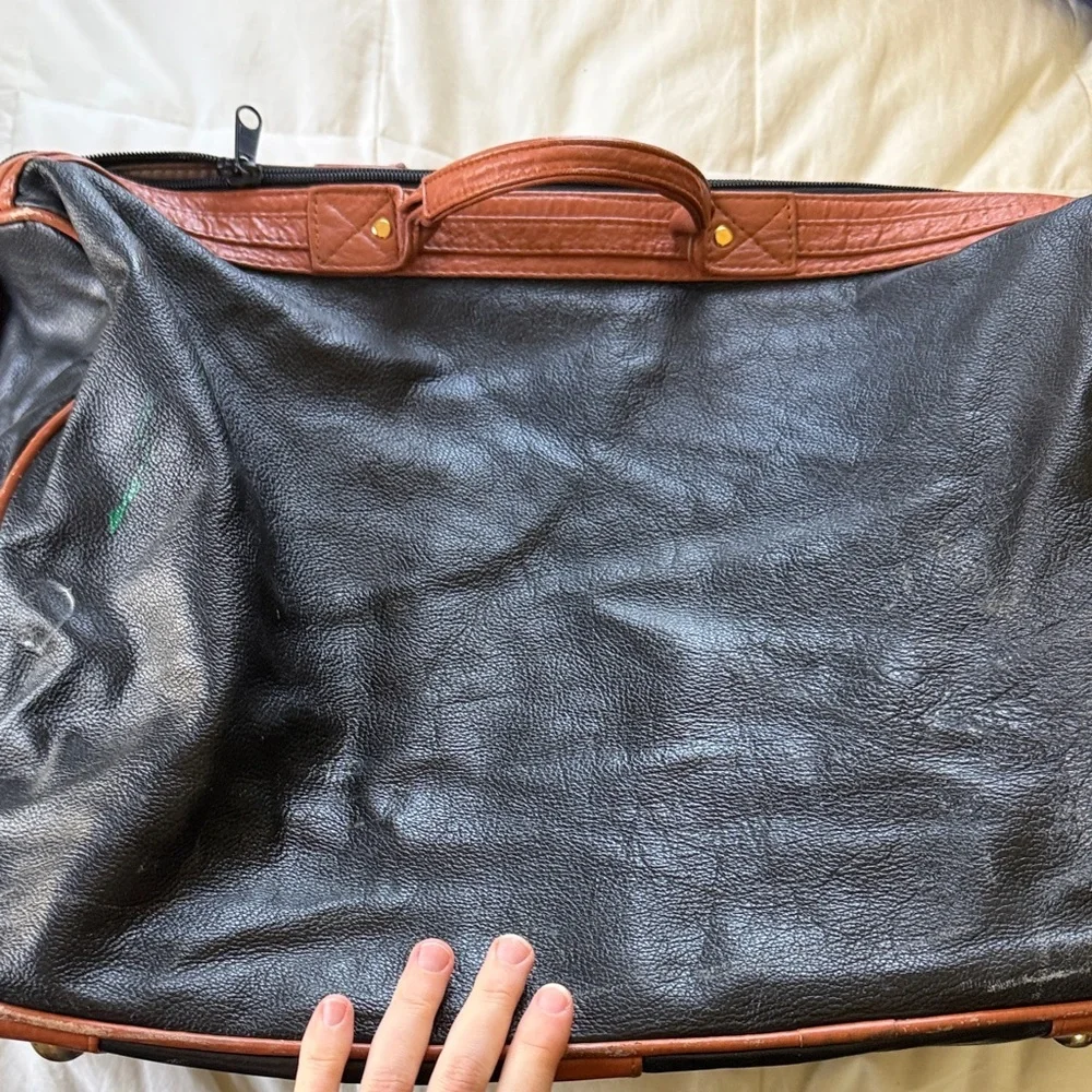 Ralph Lauren Black Leather Briefcase with Brown Trim and Polo Emblem
